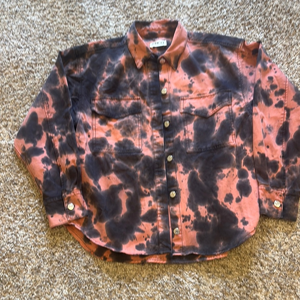 NEW Etica Tie Dye Button Down Utility Jean Shirt Small RARE